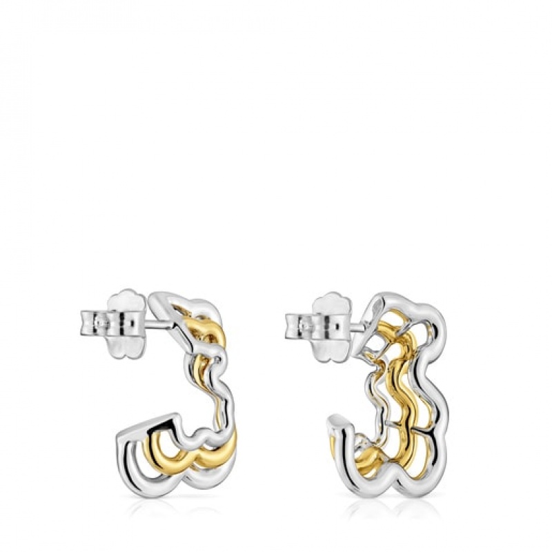 Tous Small Two-tone Triple Bear Bickie Ohrringe Silber Gold | Österreich-WCXPTV204