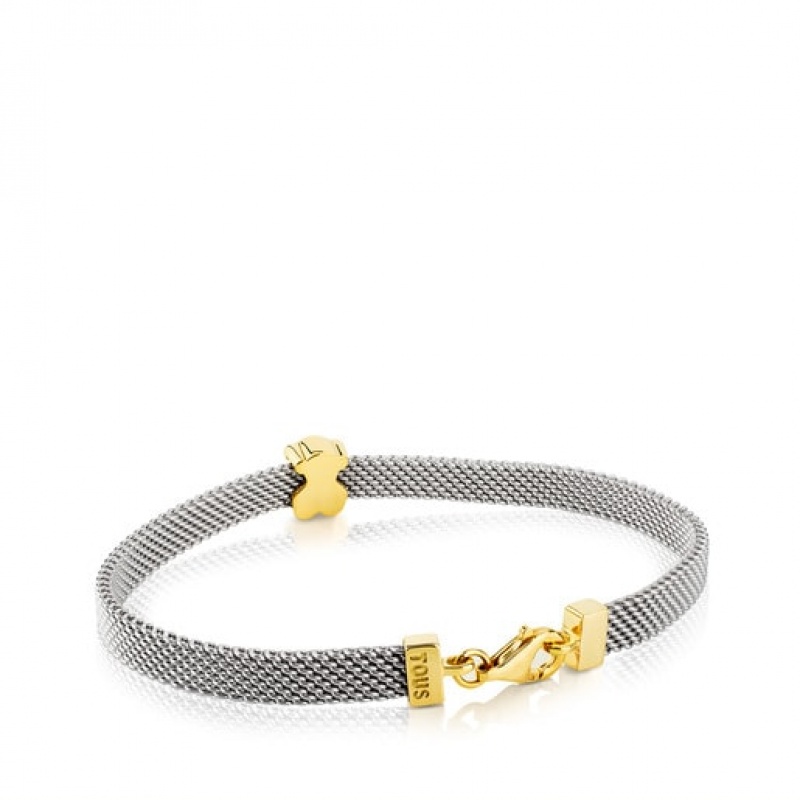 Tous Steel Bear Motif Mesh Armband Silber Gold | Österreich-PFVXUB986