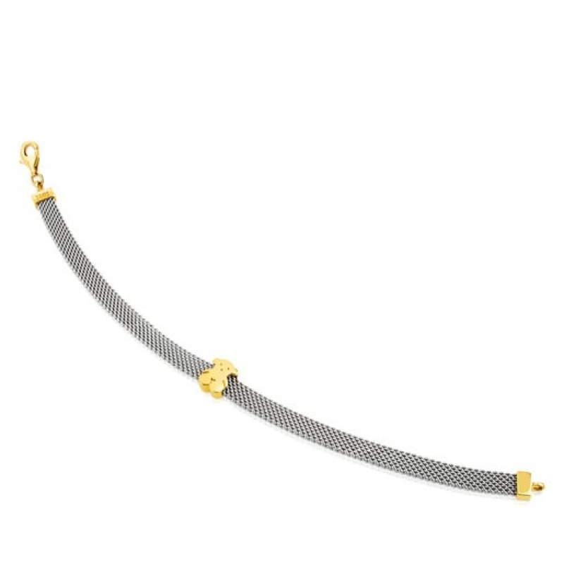 Tous Steel Bear Motif Mesh Armband Silber Gold | Österreich-PFVXUB986