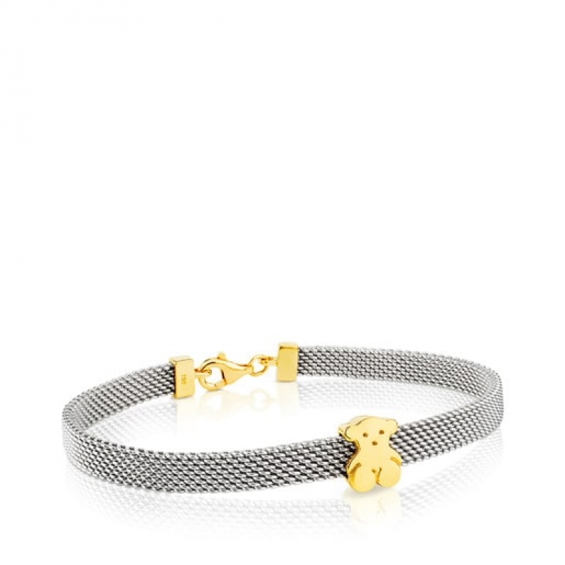 Tous Steel Bear Motif Mesh Armband Silber Gold | Österreich-PFVXUB986