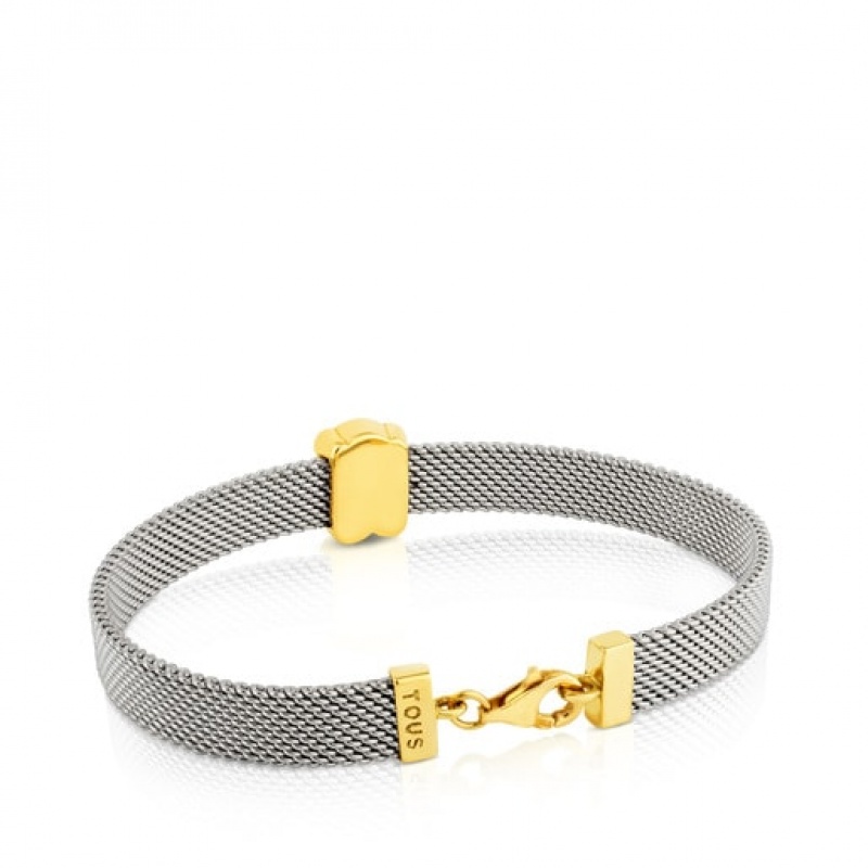 Tous Steel Bear Motif Mesh Armband Silber Gold | Österreich-KPJVLR640