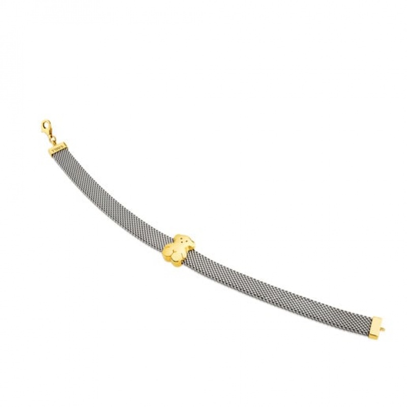 Tous Steel Bear Motif Mesh Armband Silber Gold | Österreich-KPJVLR640