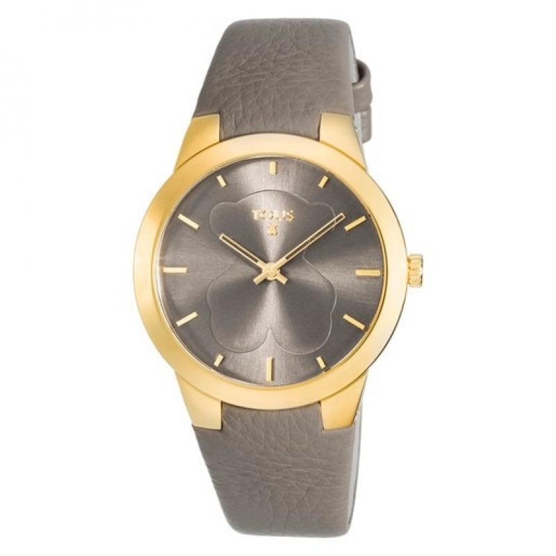Tous Steel B-face With Taupe Leder Riemen Uhren Schwarz Gold | Österreich-KIQSWA108