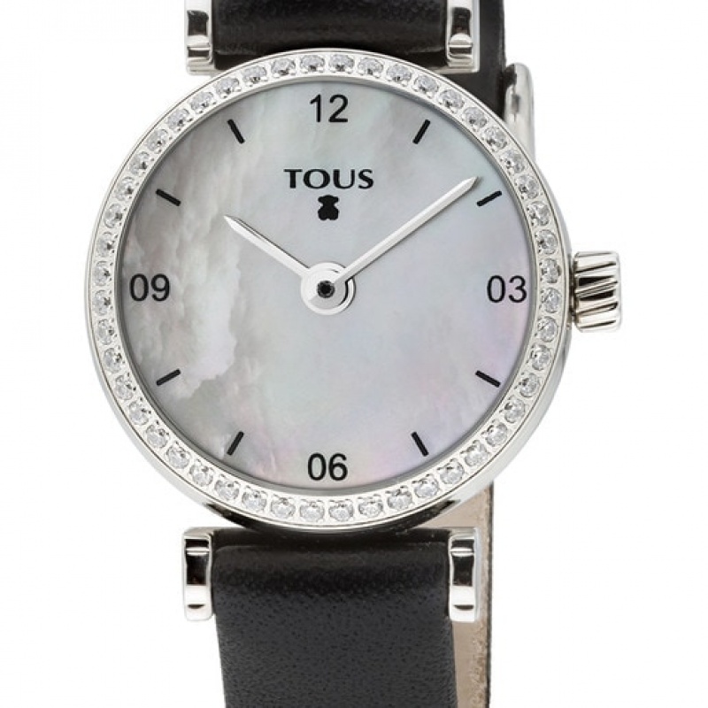 Tous Steel Camille With Diamonds Sapphire Mother-of-pearl Leder Riemen Uhren Schwarz | Österreich-KUSYXE732