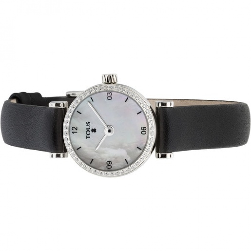 Tous Steel Camille With Diamonds Sapphire Mother-of-pearl Leder Riemen Uhren Schwarz | Österreich-KUSYXE732