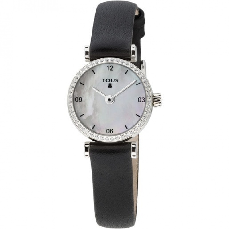 Tous Steel Camille With Diamonds Sapphire Mother-of-pearl Leder Riemen Uhren Schwarz | Österreich-KUSYXE732