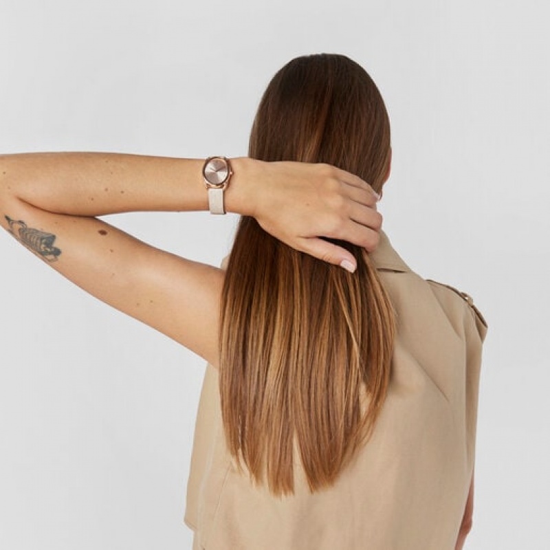 Tous Steel Dai Analogue With Beige Leder Kaos Riemen Uhren Rosa Gold | Österreich-QIUFSV423