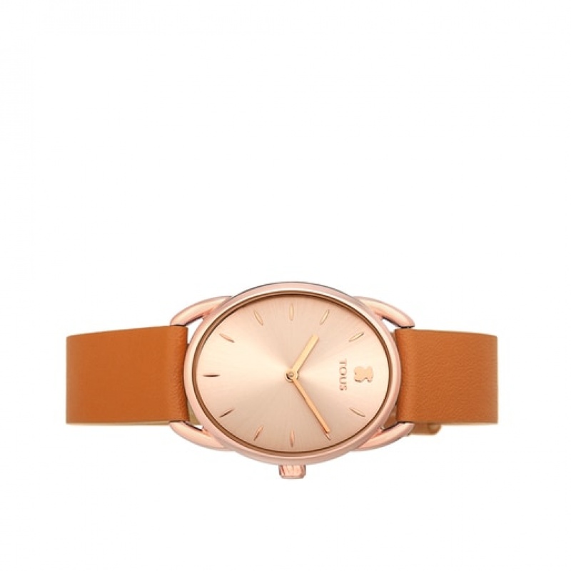 Tous Steel Dai With Brown Leder Riemen Uhren Rosa Gold | Österreich-TVBLZG953