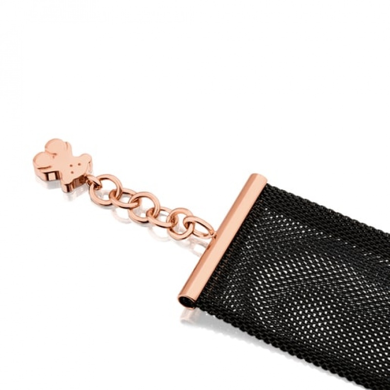 Tous Steel Icon Mesh Armband Schwarz Rosa Gold | Österreich-DTFCWM732