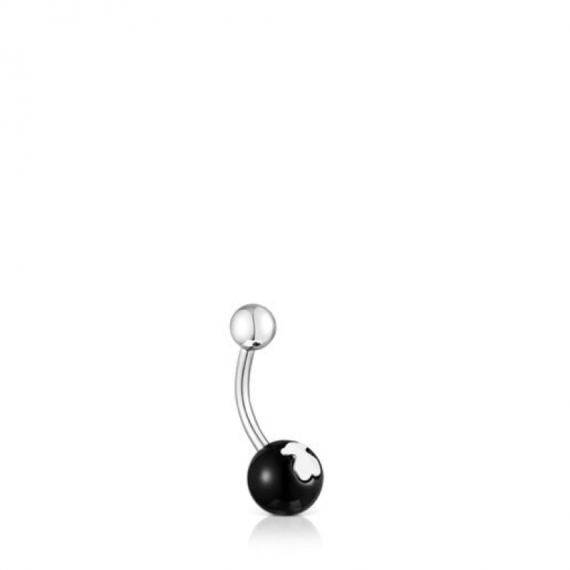 Tous Steel Onyx Navel Icon Glass Ohrringe Silber | Österreich-COYQHM781