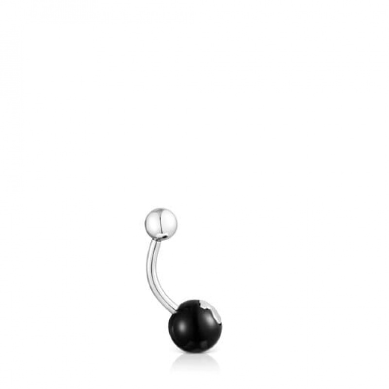 Tous Steel Onyx Navel Icon Glass Ohrringe Silber | Österreich-COYQHM781