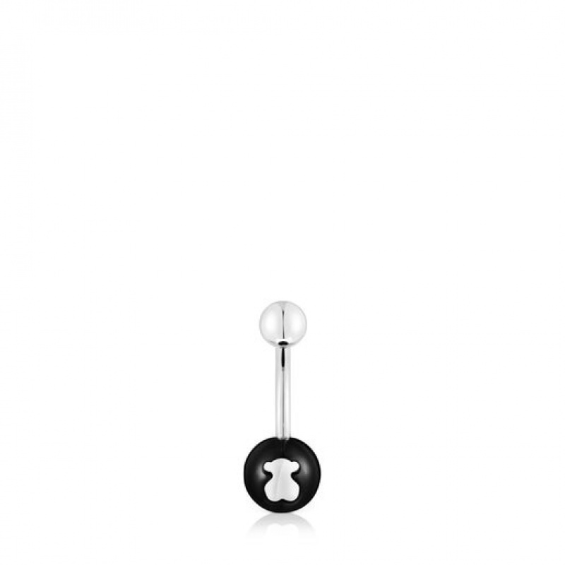 Tous Steel Onyx Navel Icon Glass Ohrringe Silber | Österreich-COYQHM781