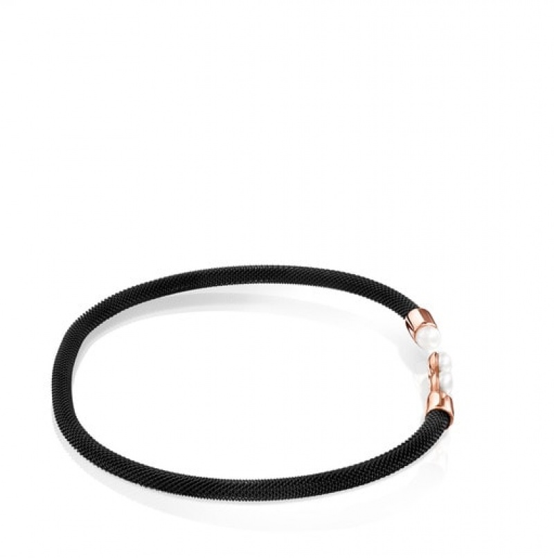 Tous Steel Real Sisy With Pearls Armband Schwarz Rosa Gold | Österreich-SKXJHD395