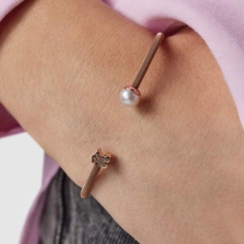 Tous Steel With 65mm Pearl Icon Mesh Armband Rosa Gold | Österreich-PLCMFY498