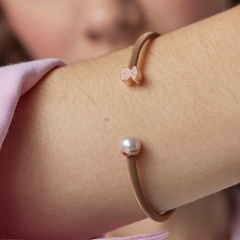 Tous Steel With 65mm Pearl Icon Mesh Armband Rosa Gold | Österreich-PLCMFY498