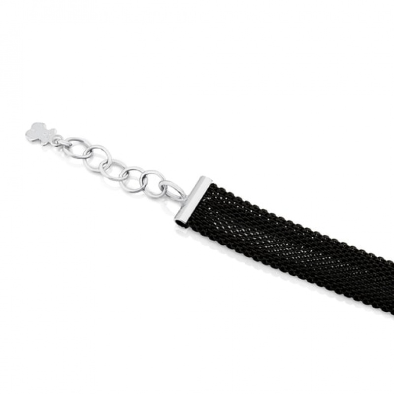 Tous Steel With Diamonds Bear Motif 08cm 020ct Icon Mesh Armband Schwarz Silber | Österreich-NAMQWL843