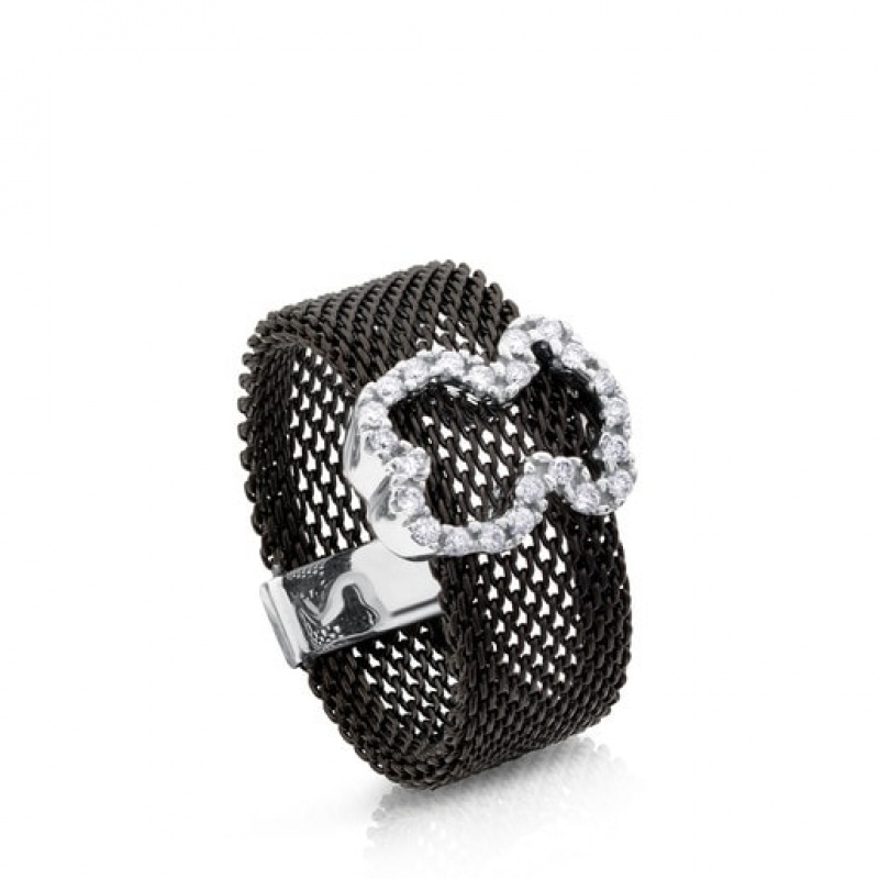 Tous Steel With Diamonds Icon Mesh Ring Schwarz | Österreich-PDRYAM349