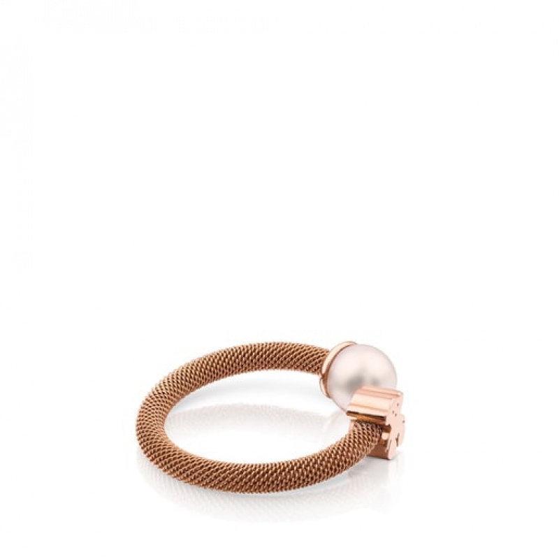 Tous Steel With Pearl Icon Mesh Ring Rosa Gold | Österreich-WKOGPM372
