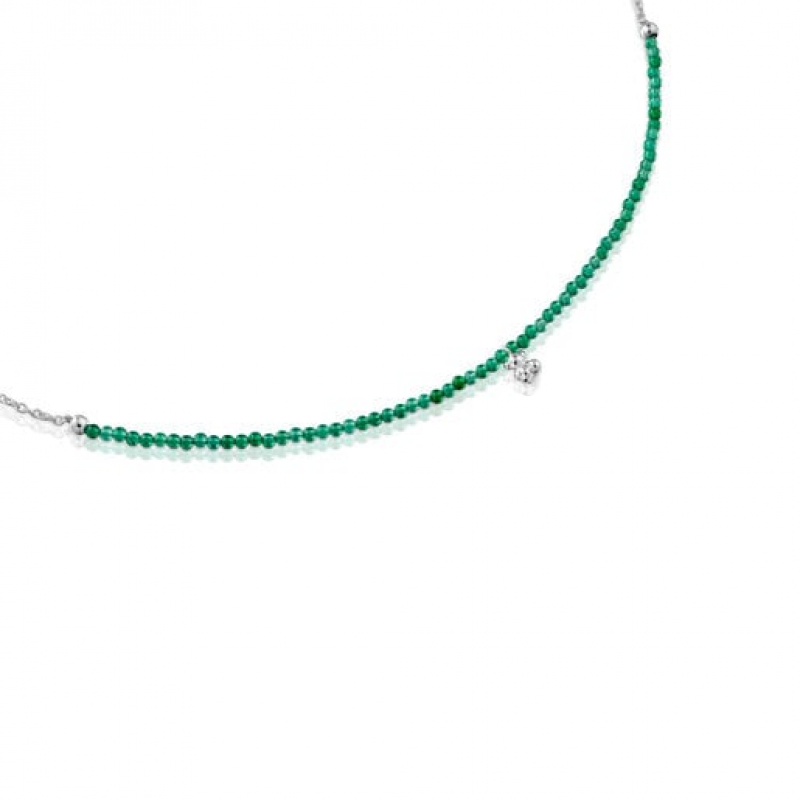 Tous Treated Chalcedony Bold Bear Halskette Silber Grün | Österreich-FZCQIV654