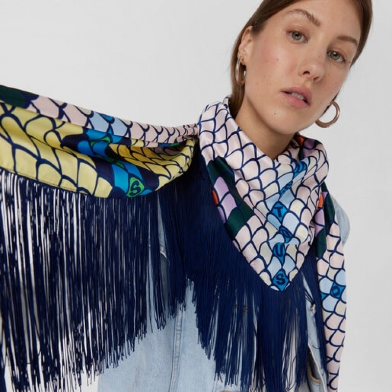 Tous Triangular Polyester Lamba Foulards Navy Gelb | Österreich-OZUVRD250