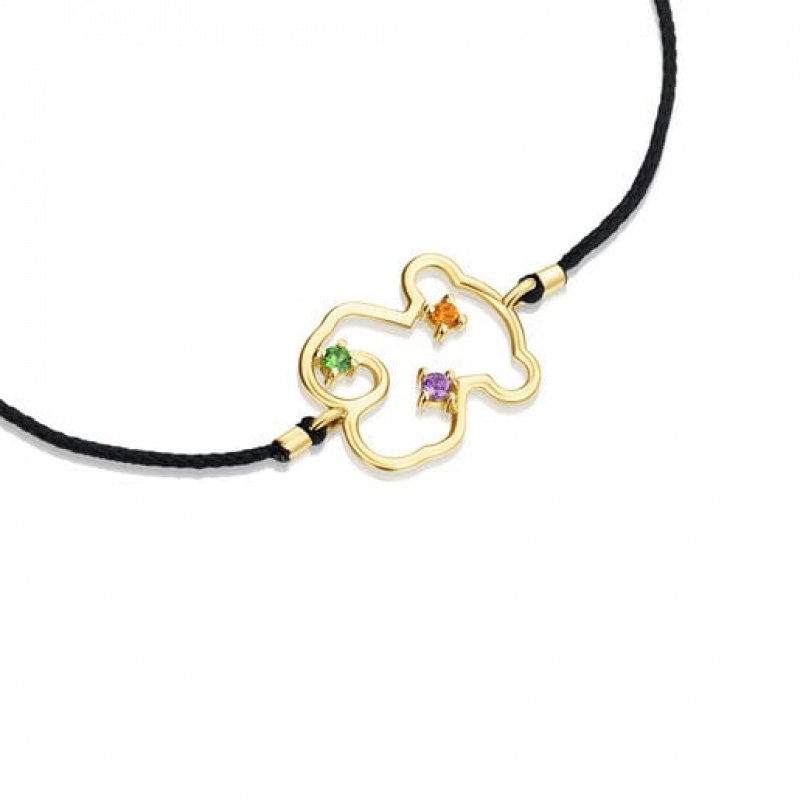 Tous Tsuri Nylon Bear With Gemstones Armband Schwarz Gold | Österreich-SGTYXE346