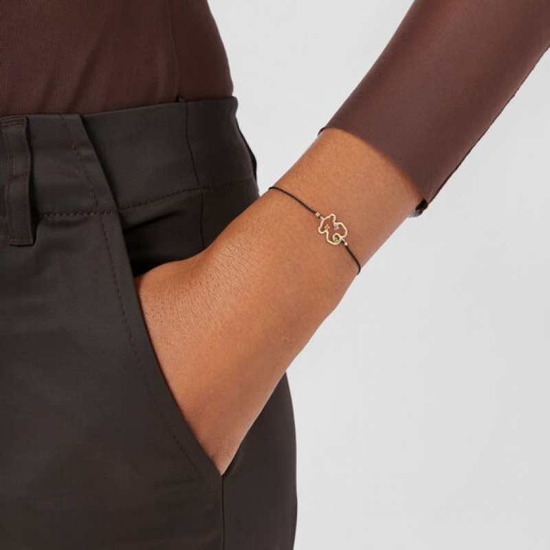 Tous Tsuri Nylon Bear With Gemstones Armband Schwarz Gold | Österreich-SGTYXE346