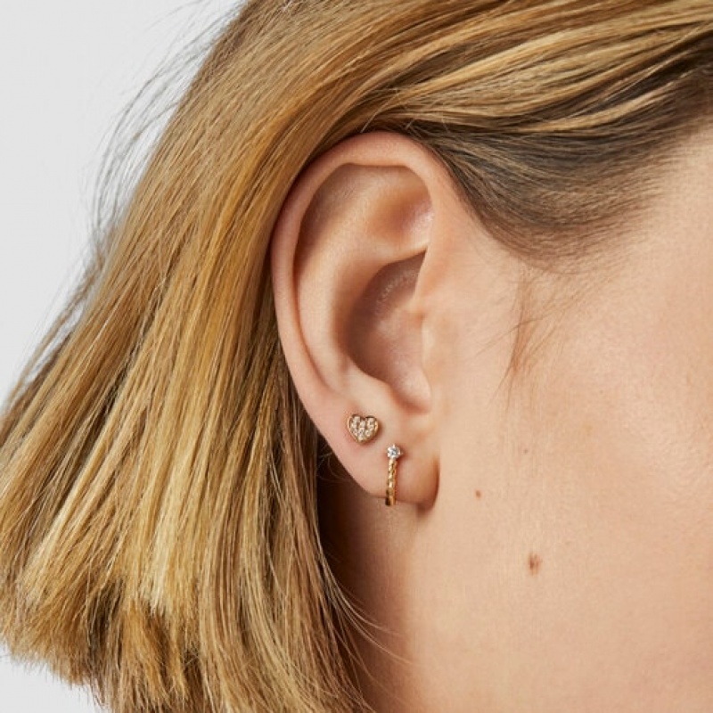Tous Twisted Hoop With Diamond Ohrringe Gold | Österreich-IXWSLN891