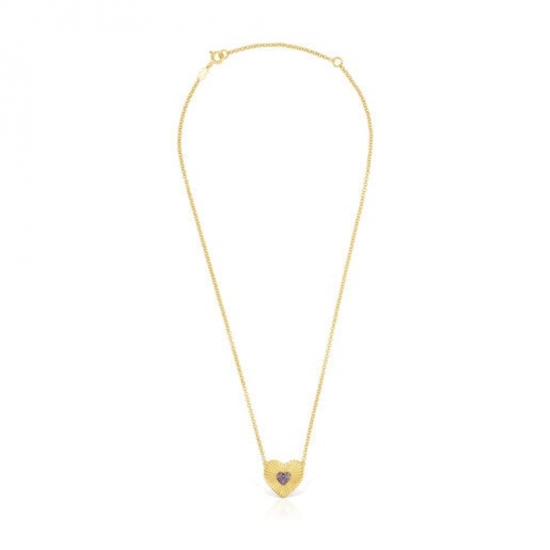Tous With Rhodolite Heart Iris Motif Halskette Gold | Österreich-EBRHKY394